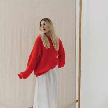 Red Mohair Hoodie: Hand-knitted Oversized Wool Sweater