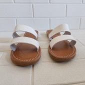 Handmade White Leather Sandals For Women – Moroccan Double Strap Summer Flats – Minimalist Boho Beach Shoes – Comfy Flat Slides –