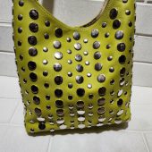 Moroccan Leather Tote – Pistachio Green Studded Shoulder Bag | Handmade Boho Purse | Artisan Shopper | Large & Small Sizes Available