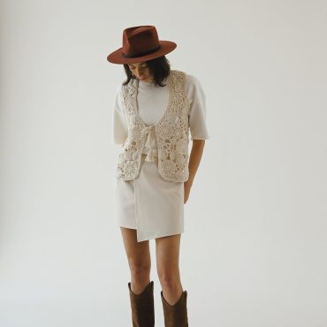 Handknit Cotton Lacy Slipover Vest: Tassel Tie Sleeveless Top