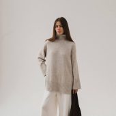 Oversized Turtleneck Sweater Gray & Beige Wool Blend