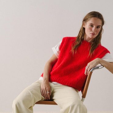 Hand-knitted Red Mohair Vest: Women's Cozy Knitwear